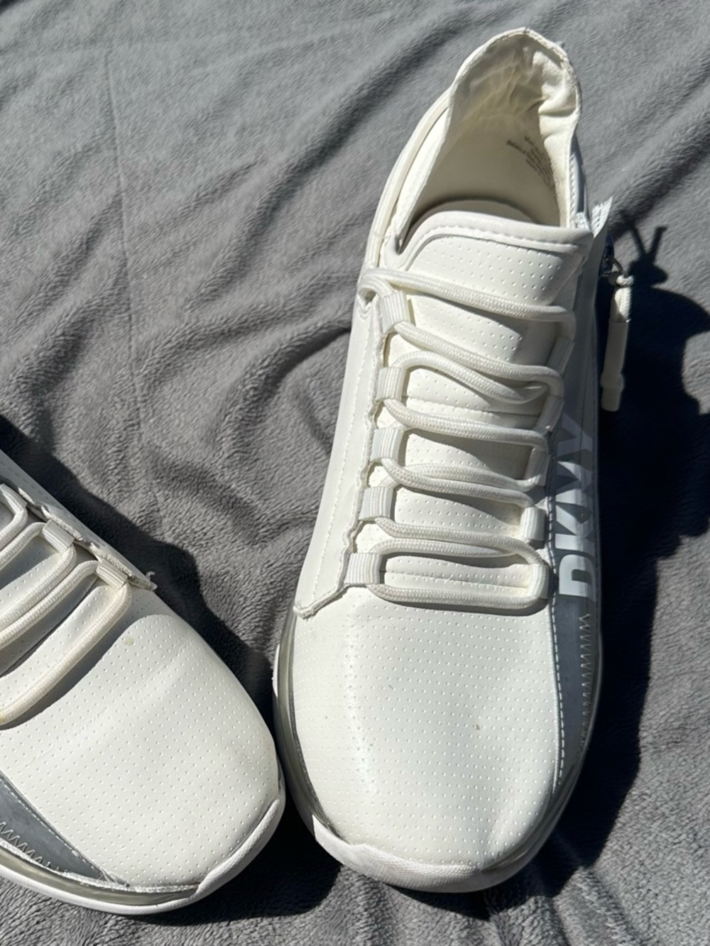 DKNY White and Gray Women’s Low-Top Lace-Up Sneakers